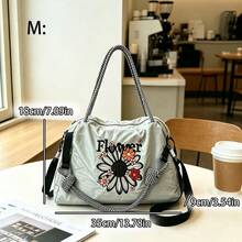New Fashion Embroidered Floral Pattern Sports Shoulder Tote Bag, Casual Versatile Commuter Large Capacity Waterproof Scratch-Resistant With Lining And Shoulder Strap Handheld Tote Bag For Women - Multicolor - View 10