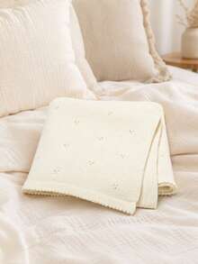1PC Custom Embroidered Knit Throw Blanket, Eyelet Hollow Knitted Cover With Scalloped Trim, 4 Color Options, Decorative Bed Blanket For Bedroom Use, Ideal Holiday Gift For Parents, Spouse And All Family Members - Multicolor - View 12