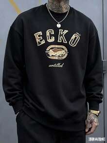 The Iconic ECKO Unltd Graphic Features A Bold Rhino Emblem With Urban Camouflage Lettering Symbolizing Strength Individuality Urban Culture   300g - 黑色5 - 查看 1