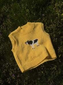 Women's Fashion Casual Minimalist Cow Print Loose Knit Sweater Vest - Yellow - View 4