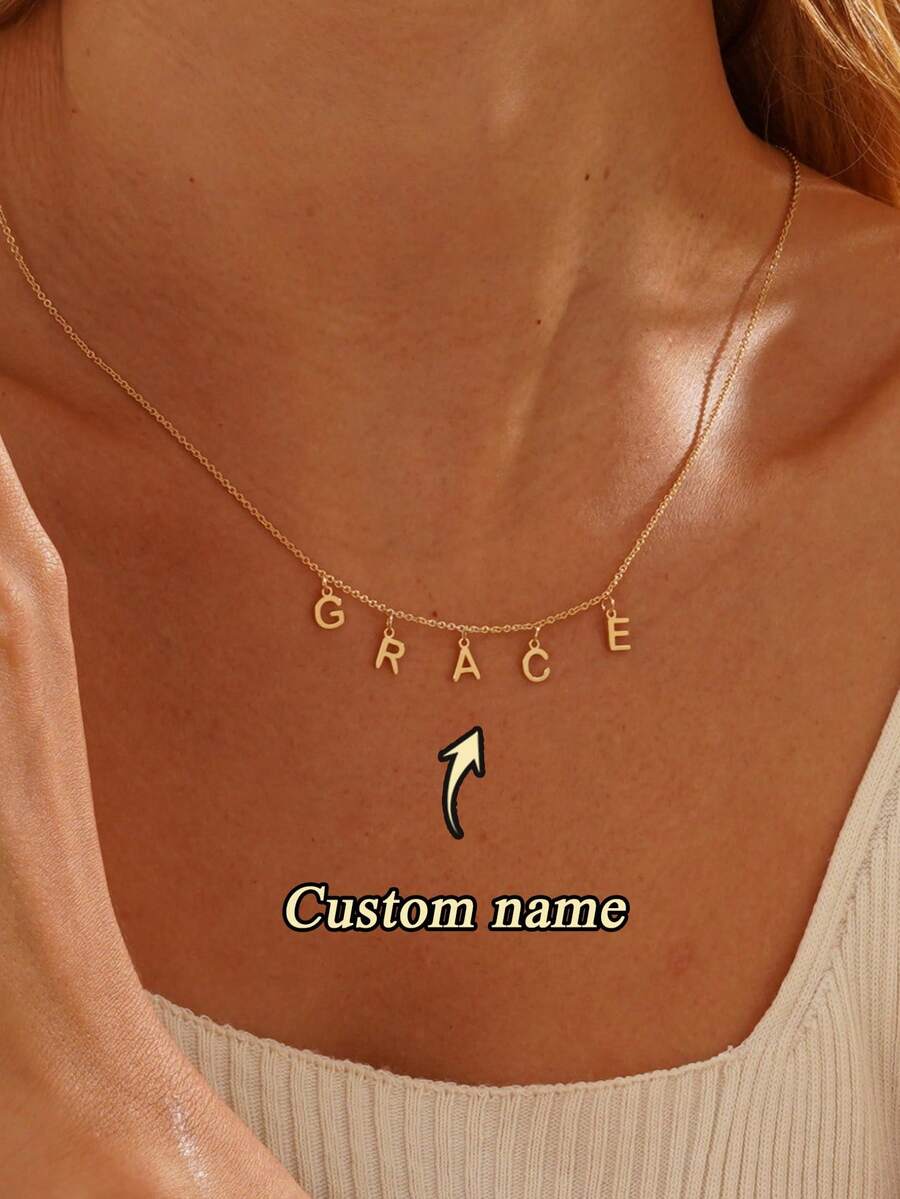 1PC Personalized Letter Pendant Necklace, Stainless Steel Jewelry, Personalized Name Necklace, Multiple Initial Name Necklace, Mom Initial Pendant, Personalized Birthday Gift, Customized Name Necklace, Women's Jewelry, Women's Necklace, Birthday Gift, Anniversary Gift, Gift For Her, Back To School, Christmas, Halloween Gift - Multicolor - View 1