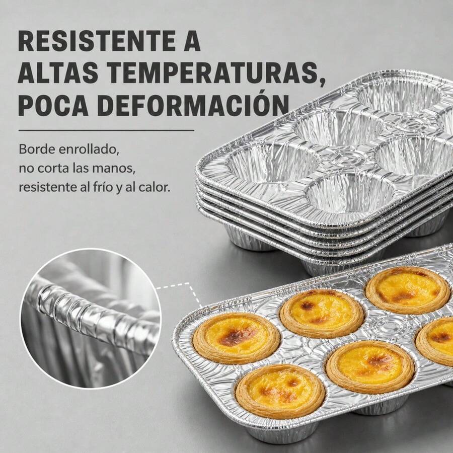 Set Of 4 Disposable Aluminum Foil Baking Pans With 6 Cavities For Muffins And Cupcakes, Heat Resistant Molds 25x17x3.5 Cm - 彩色 - 查看 1