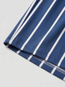 SU ER Men's Summer Striped Loose Drawstring Elastic Waist Casual Pants, Drapey Lazy Wide Leg Long Trousers - Navy Blue - View 8