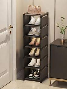 1pc 8-Tier Vertical Narrow Shoe Rack Organizer, Plastic Free Standing Shoe Storage Shelf With Baffle For Entryway Closet Bedroom - Multicolor - View 18