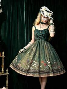 1件復古奢華浪漫甜美宮廷風Lolita洋裝，可愛印花Cosplay愛心領口細肩帶連身裙，度假秋季款 - 彩色 - 查看 5