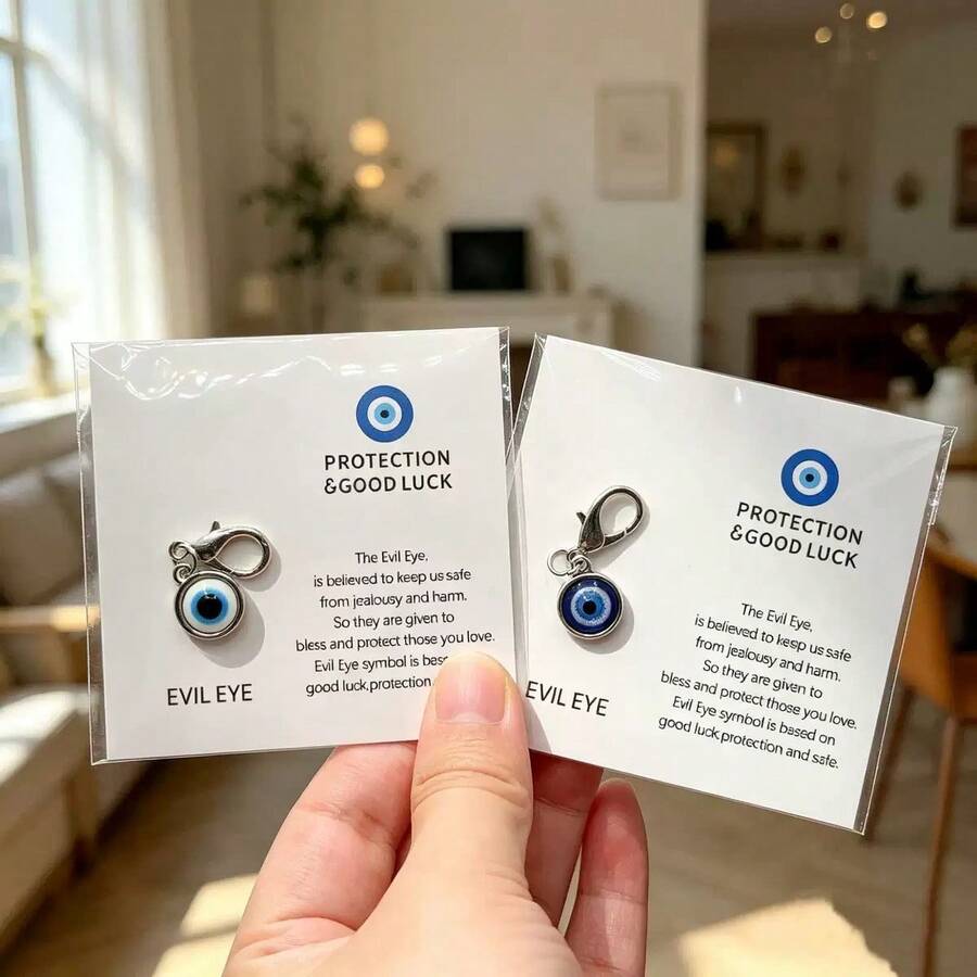 2pcs Fashion Lucky Eye Minimalist Pendant, Daily Matching Bag Charm, Keychain, Phone Strap, Couple Gift With Good Wishes And Lucky Card - Multicolor - View 1