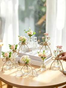 1/10/20-Piece Bohemian-Style Glass Vase Set | Rustic Wedding Mini Vintage Embossed Glass Vases, Home And Table Decorations, Aromatherapy Bottles, Suitable For Home Flower Arrangements, Wedding Decorations, Room Decorations, Etc. - Multicolor - View 4