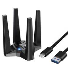 WiFi 6E USB 3.0 Adapter AX5400 Tri-Band For Desktop PC, 2.4G/5G/6G With 4 Antennas, Built-In Driver For Windows 10/11 - Black - View 1