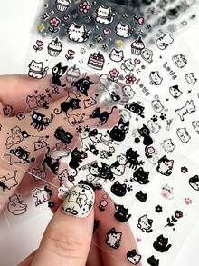 30pcs 3D Black Cat Cartoon Nail Stickers Set Multiple Expressions Line Kitten Flower Cake Self Adhesive Nail Decals Kawaii Graffiti Manicure Sliders - Multicolor - View 5