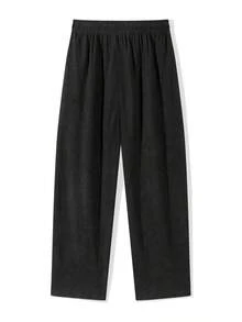 1pc Men's Corduroy Drawstring Waist Wide Leg Casual Sports Pants, Suitable For Outdoor Activities - Black - View 7