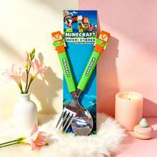 2pcs Cartoon Pixel Character Cutlery Set, 2-Piece Spoon And Fork, Cute Block Character Handle Utensils, Suitable For Party, Holiday, Dining, Gift Cutlery - 1set - View 5