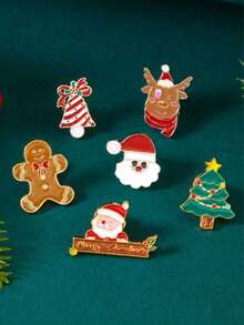 6/9pcs Christmas Element Design Cute Brooch, Suitable For Women's Daily Wear, Holiday Events, Gift Giving - Multicolor - View 8