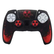 Black Red Radioactive Warning Sign Splatter Controller Skin Cover For Playstation 5 Controller, Anti-Slip Ergonomic Soft Rubber Protective Shell, RALAN 1 Controller Protector Case+2 Customised Thumb Grips Caps +Customised Stickers - View 2