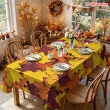 1/2pcs Autumn Tablecloth, Autumn Maple Leaf Pattern Polyester Fiber Tablecloth Suitable For Dining Table, Coffee Table, Kitchen, Picnic, Camping, Country Farmhouse Decor, Multi-Scene Tabletop Protection And Holiday Atmosphere Creation, Yellow Orange Red Purple Gradient Fallen Leaf Texture Natural Warm Style - Multicolor - View 12