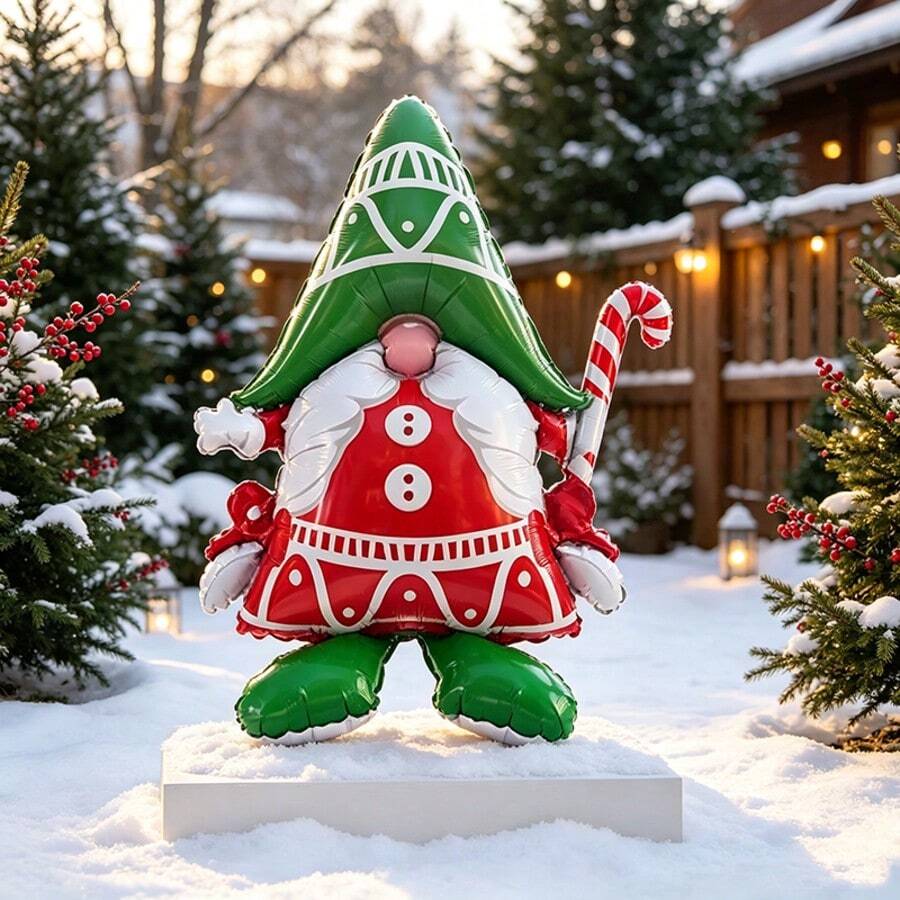 1pc 96cm Self-Standing Christmas Elf Aluminum Foil Balloon, Suitable For Christmas Enthusiasts, Party Friends, Used For Christmas Party, Store Window, Holiday Dinner, Home Gathering Atmosphere Decoration - Christmas Elf Balloon With Base - View 1