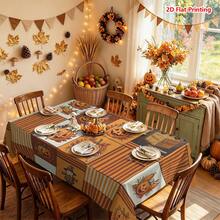 1/2pcs Autumn Tablecloth, Halloween Theme Pumpkin Scarecrow Rustic Style Polyester Tablecloth, Suitable For Dining Table, Coffee Table, Kitchen, Picnic, Camping, Autumn Holiday Decoration, Farmhouse Tabletop Protection - Multicolor - View 1