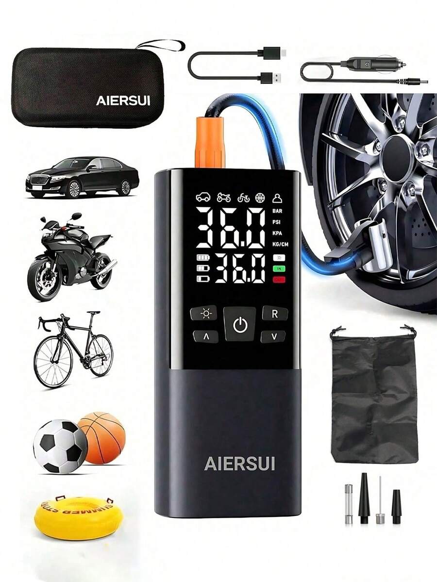 便攜式充氣泵 150PSI 無繩汽車充氣泵 可充電式單車充氣泵 適用於摩托車、單車、球類與充氣玩具 11.1V/DC12V 2000MAH - 无线 - 查看 1