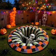 1pcs Halloween Skeleton Abyss 3D Optical Illusion Round Rug, Quilted Color Block Non Slip Washable Circular Mat, Halloween Indoor Outdoor Home Decor Carpet - Multicolor - View 8