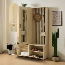 Hall Tree With Mirror And Bench - Modern Entryway Furniture Set With Coat Rack, Shoe Storage, 4 Hooks, And Padded Bench. [OLD ITEM CODE: GL38123N] - Wood + MDF - View 10