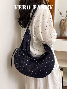 Practical Polka-Dot Drawstring Shoulder Bag, Personalized Classic Versatile Shoulder Bag, Light Daily Commute , Suitable For Shopping And Dating, Etc. - Black - View 1
