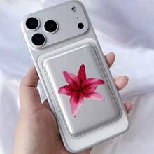 Lily Flower Print Magnetic Phone Card Holder, PU Leather Magnetic Absorption Card Pocket, Slim Back Adhesive Card Wallet For Smart Phone - Multicolor - View 4