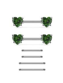 6pcs/Set Multi-Color Synthetic Zirconia Heart-Shaped Stainless Steel Body Piercing Jewelry With Replacement Bars - 6pcs - View 4
