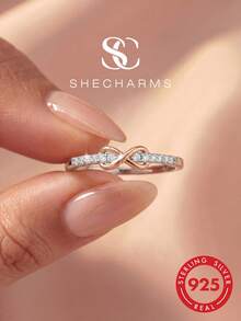 1pc Silver Plated Zirconia 8-Shaped Fashion Ring, Eternal Elegant Women's Daily Accessory, Exquisite Jewelry Gift - Lucky 8 - View 2