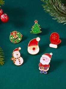 6/9pcs Christmas Element Design Cute Brooch, Suitable For Women's Daily Wear, Holiday Events, Gift Giving - Multicolor - View 9