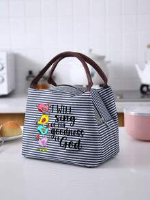 Vigour Summer Striped Colorful Songbird & Bible Verse Print Women's Handbag, Striped Lunch Bag, Unisex Leak-Proof Large Capacity Tote Bag, Portable Travel Picnic Camping Bag, Office School Work Meal Insulated Bag, Suitable For Daily Commute, Church Activities, Shopping And Spring Outings; Ideal Religious Themed Gift For Easter And Mother's Day - Multicolor - View 15