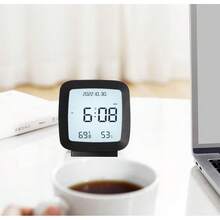 Reloj Digital, Pantalla Pequeña con Temperatura, Humedad, Control por Voz, Portátil, Simple, Silencioso, con Retroiluminación Suave, Funciona con Batería, para Dormitorio Infantil - Negro 1 pieza - Ver 5