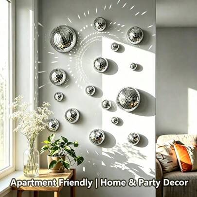 10pcs Disco Ball Wall Decor Hanging Ornaments With Adhesive Backing, Mixed Size Mirror Silver Disco Hemisphere Set, Home Indoor Decorations, Party Decoration And Photo Props.
