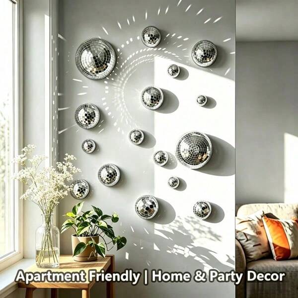 10pcs Disco Ball Wall Decor Hanging Ornaments With Adhesive Backing, Mixed Size Mirror Silver Disco Hemisphere Set, Home Indoor Decorations, Party Decoration And Photo Props.