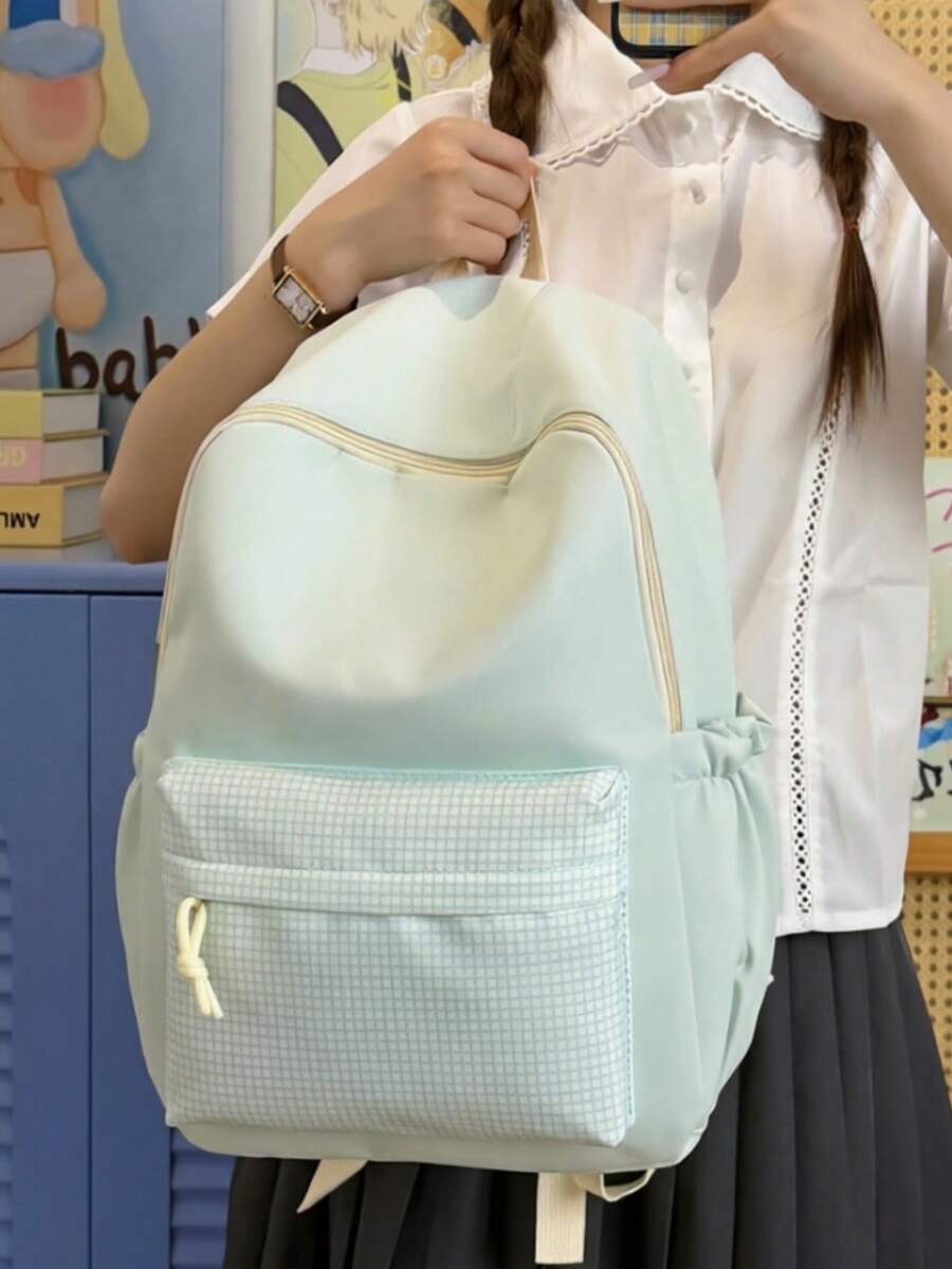 2026 Summer New Colorblock Striped Casual Minimalist Daily Commute Back To School Lightweight Large Capacity Nylon Backpack - Multicolor - View 1