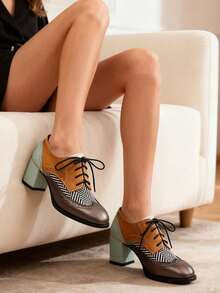Oxfords Women High Heels And Single Shoes Ladies' Business Loafers Shoes Lace Up Fashion Cool Luxury Outdoor Fall Dress Shoes - 灰色 - 查看 4