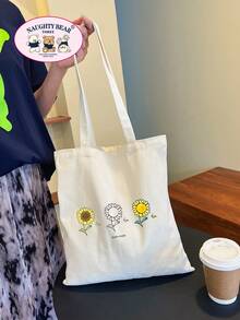 Women's Sunflower Print Pattern Shopping Bag - Beige - View 8