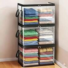 2/1 pieza Caja de almacenamiento de PVC transparente de alta resistencia, plegable con ventana visible, bolsa de almacenamiento, contenedor rectangular impermeable reforzado, adecuado para almacenar libros - Multicolor - Ver 6