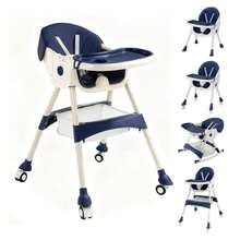 Foldable Baby High Chair, Adjustable Height, With Removable PU Cushion And Tray | Suitable For Babies And Toddlers - Royal Blue - View 7