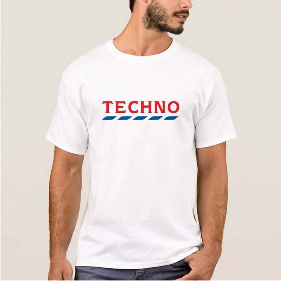 Men's White TECHNO TESCO Rave Dance T-Shirt, Funny For Festivals And Parties, Joke - 白色 - 查看 1