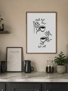 1件裝「One For You One For Me」咖啡杯帆布壁畫，極簡黑白手繪線條藝術印畫，可愛咖啡愛好者語錄裝飾畫，趣味休閒風，適用廚房、餐廳、咖啡吧、居家，可選有框或無框 - 抽象B款 - 查看 1