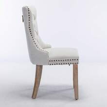 Nikki Collection Modern, High-End Tufted Solid Wood Contemporary Flax Upholstered Linen Dining Chair With Wood Legs Nailhead Trim 2-Pcs Set, Beige Color, DE6801BG - Beige - View 4