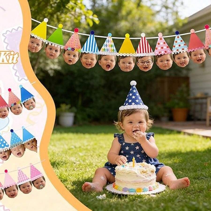 Custom Baby Face Birthday Photo Banner, Baby 1st Birthday Photo Garland, Personalized Face Garland Decoration, Personalized Photo Party Decor, Suitable For Birthday And Wedding Theme Party Decoration