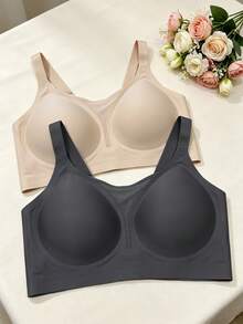 2pcs Bra Wanita Ukuran Plus Seksi Minimalis Jala Modis Nyaman Anti-Kendur Tanpa Kawat - MultiWarna - View 2