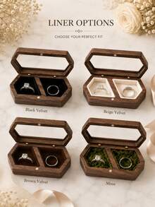 Custom-Made Walnut Ring Box, Personalized Wedding Ring Box With Names And Dates, Wooden Double Slot Ring Bearer, Engagements, Weddings, Anniversaries, Valentine'S Day, Rustic - Multicolor - View 6
