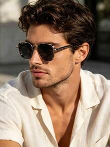 1 Pair Men's Fashion Geometric Pattern Sunglasses, Perfect Blend Of Modern Style And Vintage Charm, Suitable For Vacation, Driving, Outdoor Sports, Daily Wear, Party, Fits All Face Shapes - Multicolor - View 1