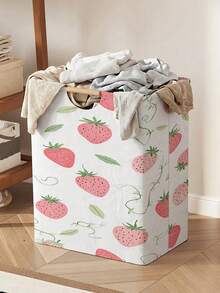 1PC Storage Basket, Laundry Hamper, Laundry Basket, Storage Bucket With Fruit Print Design, Foldable Multi-Purpose Storage Bin With Wooden Handle For Daily Clothes Storage & Organization - Multicolor - View 2