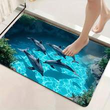 1件裝 3D 水下海豚風景矽藻泥吸水快乾浴室地墊,海洋風印花半圓太陽圖案門墊,趣味可機洗地毯,室內外通用,節日禮物家居裝飾地毯 - 多色 - 查看 7