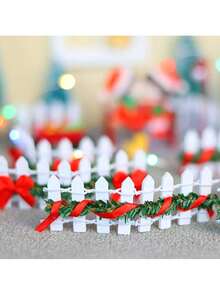 4pcs/Set Mini Christmas Fence Model - Holiday Props, Decorated With Green Vines And Bows. Suitable For DIY Model House Yard, Christmas Craft Projects, Micro Landscape Decoration, Mini Garden, Farm Theme Display And Potted Plant Decoration. - Multicolor - View 7