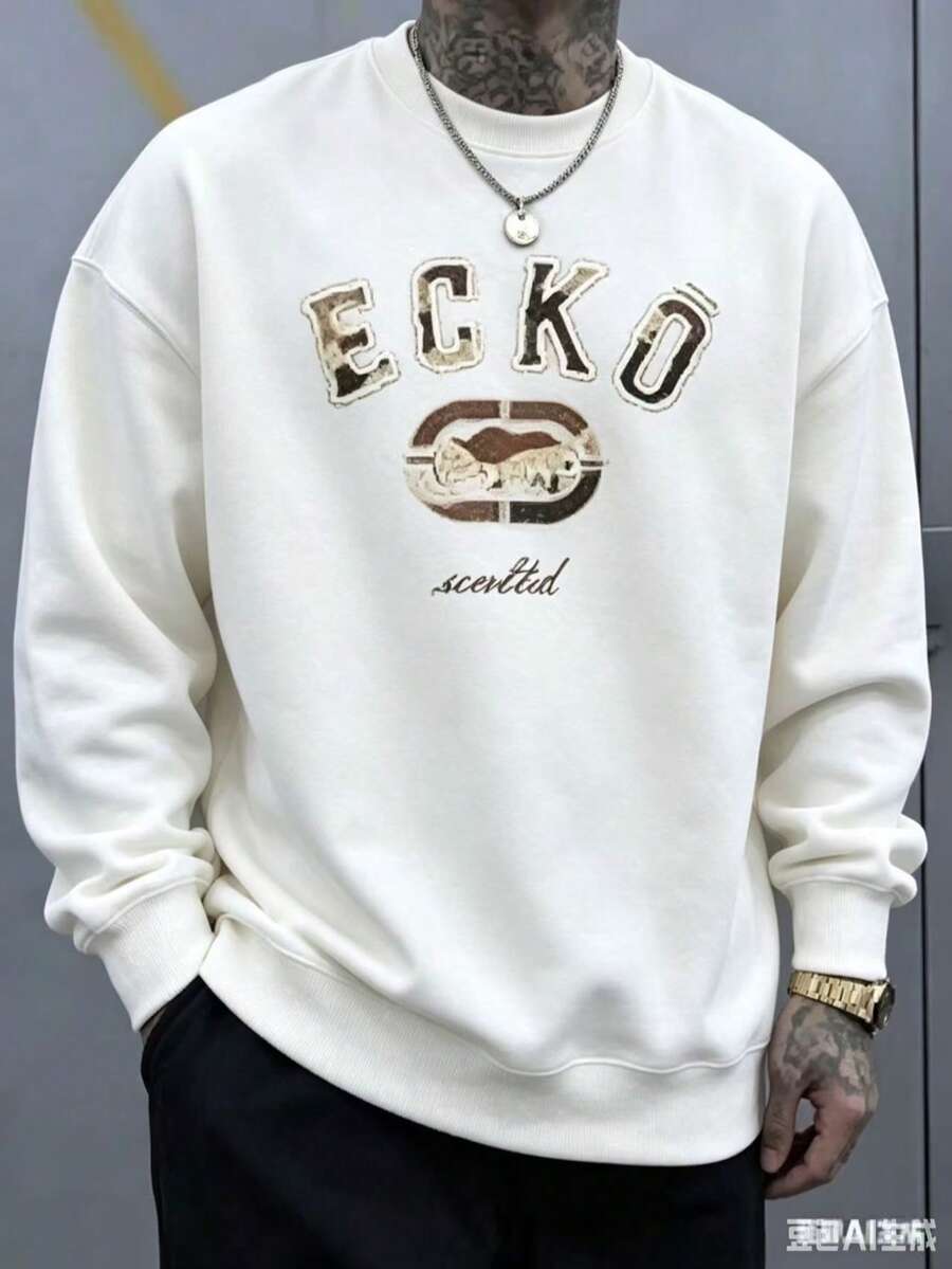The Iconic ECKO Unltd Graphic Features A Bold Rhino Emblem With Urban Camouflage Lettering Symbolizing Strength Individuality Urban Culture 300g - 白色5 - 查看 1