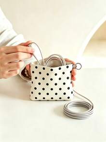 1pc Simple Polka Dot Data Cable Storage Bag, PU Leather Portable Mini Zipper Coin Purse With Keyring, Small Card Holder Wallet, Pocket Organizer For Earphones, Cosmetic Accessories, Multi-Color Casual Mini Bag, Travel Daily Carry Storage Pouch For Women - Multicolor - View 4