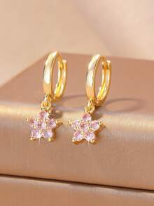 1 Pasang Anting Hoop Bunga Zirkonia Berwarna-warni Bergaya Eropa dan Amerika, Desain Dewi Keberuntungan Penyembuhan Romantis yang Indah, Cocok untuk Pemakaian Sehari-hari, Liburan, Pesta Pantai, Hadiah Dekoratif - Yellow Gold - View 14